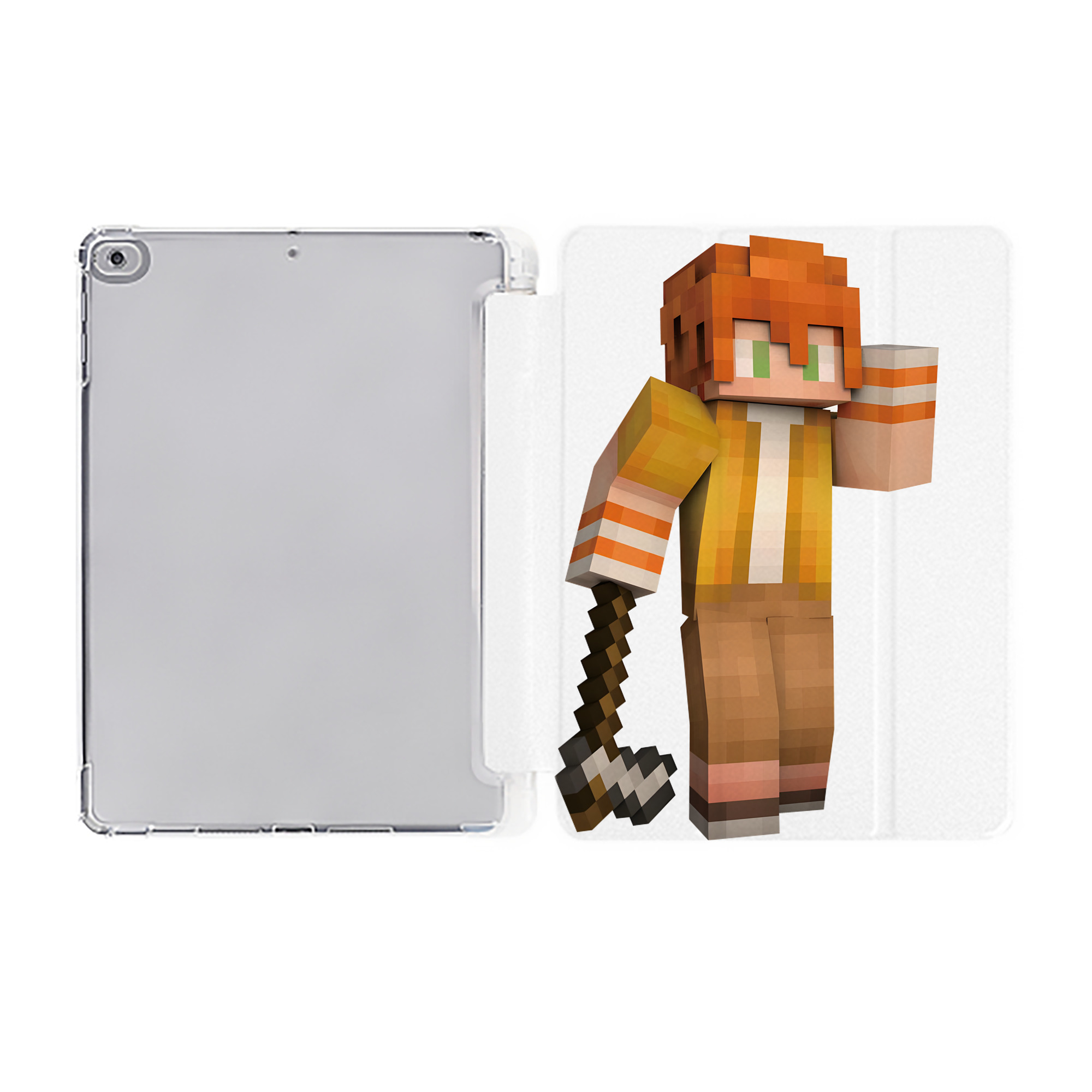（画像用） マインクラフト ブロックの世界 Minecraft MC Block world IPad ケース ペン収納付き 三つ折りスタンド PUレザー×シリコン 対応機種9.5/10.5/10.9インチ